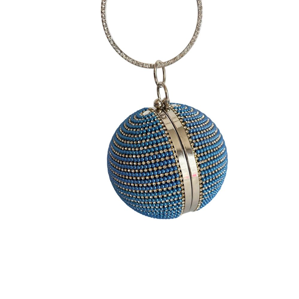 Unique Blue Silver Rhinestone Disco Purse Clutch Formal Ball Shoulder Strap
